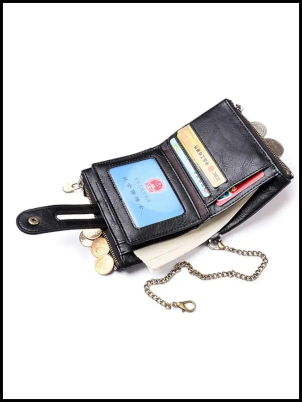 Mens Wallet with Chain RFID Blocking Faux Leather Bifold Purse Anti-Theft 14